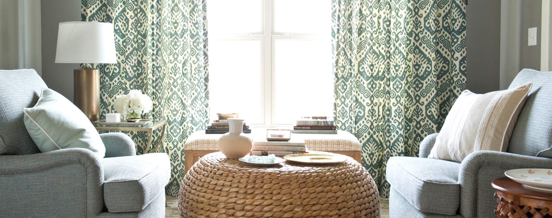 The Fabric Town Interiors showroom styled with couches, curtains and window blinds